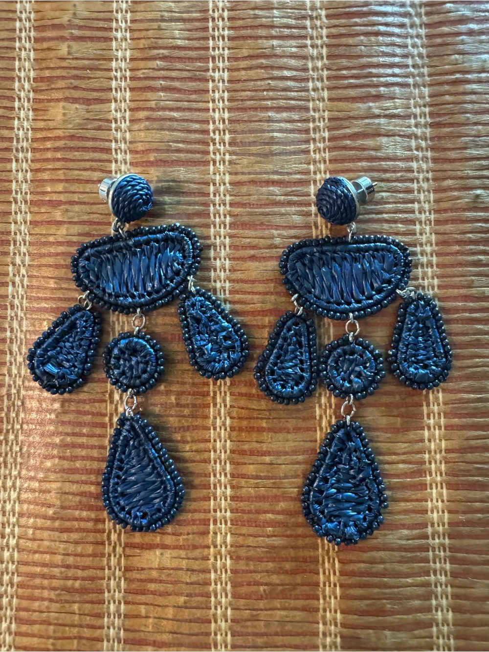 Chico’s Navy Blue Beaded Chandelier Earrings - Women Jewelry EUC